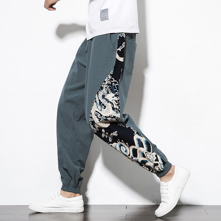 Pantalon en coton pour homme avec poches Buddha Stones Summer Dragon Waves - Bleu poudre - US/UK/AU46，EU56 (5XL)  - image 1