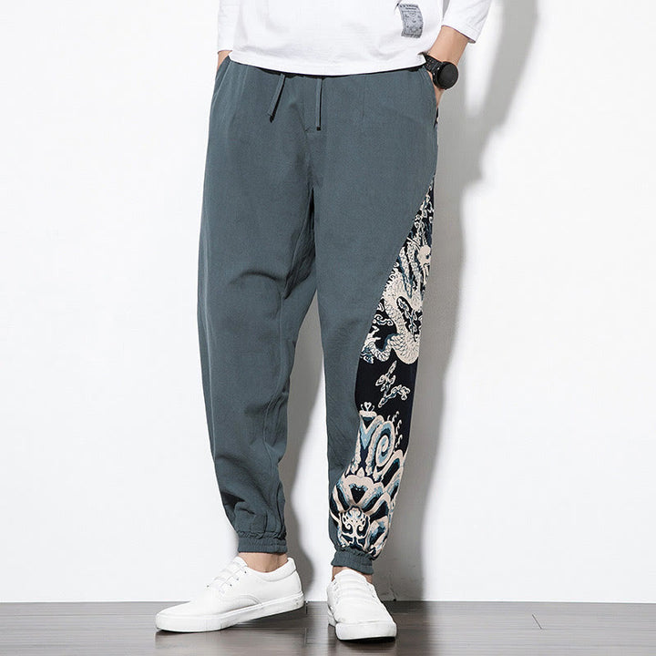 Pantalon en coton pour homme avec poches Buddha Stones Summer Dragon Waves - image 1