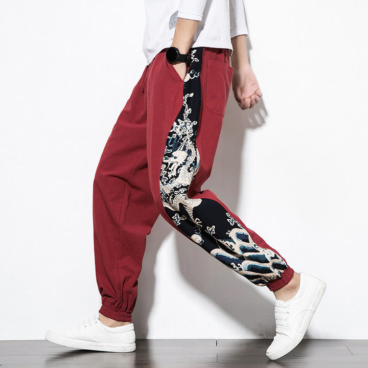 Pantalon en coton pour homme avec poches Buddha Stones Summer Dragon Waves - Rouge - US/UK/AU46，EU56 (5XL)  - image 19