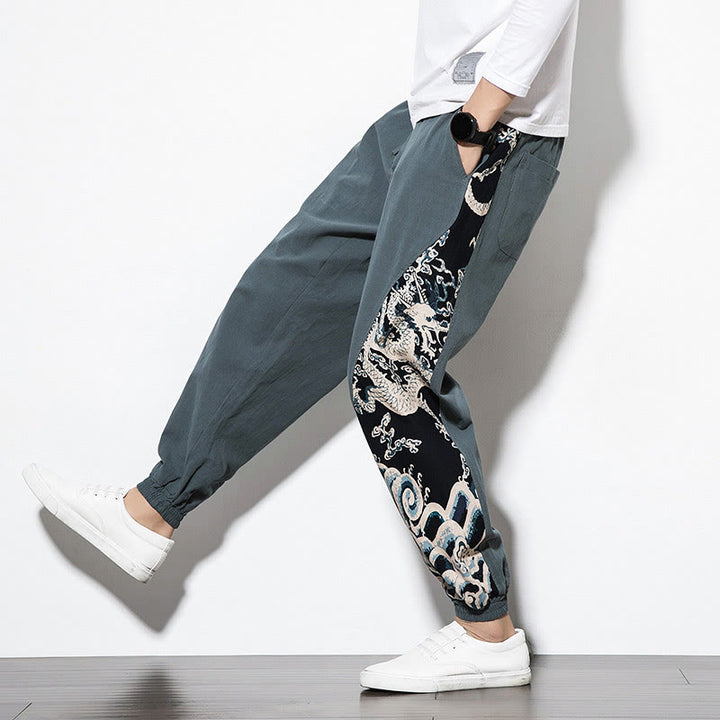 Pantalon en coton pour homme avec poches Buddha Stones Summer Dragon Waves - image 7