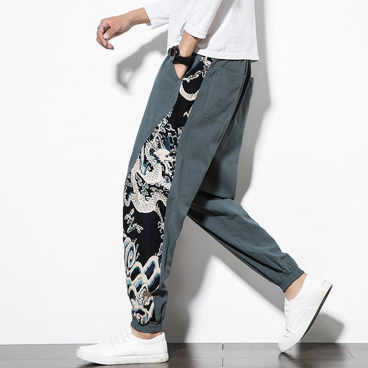 Pantalon en coton pour homme avec poches Buddha Stones Summer Dragon Waves - image 5