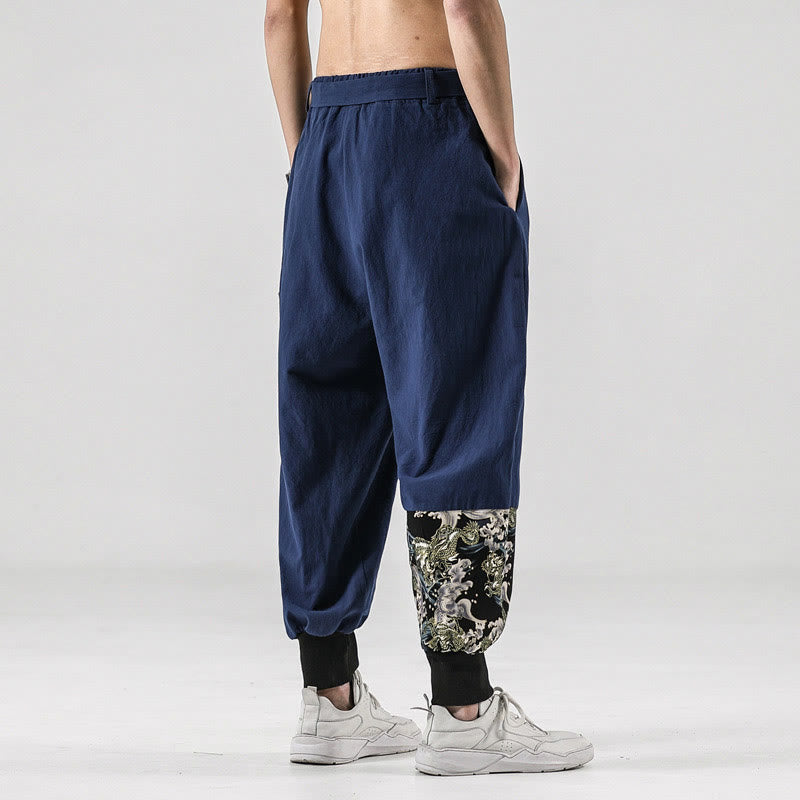 Pantalon sarouel à lacets en coton pour homme avec poches et motif vagues de l'océan et Buddha Stones - image 32