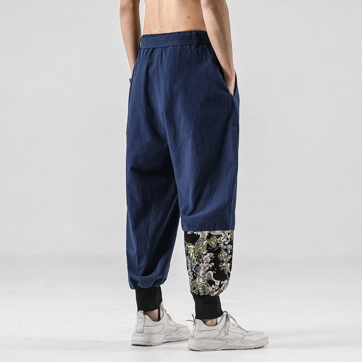 Pantalon sarouel à lacets en coton pour homme avec poches et motif vagues de l'océan et Buddha Stones - image 32