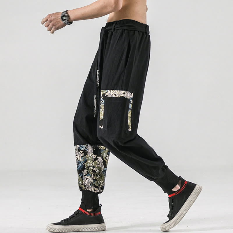 Pantalon sarouel à lacets en coton pour homme avec poches et motif vagues de l'océan et Buddha Stones - image 7