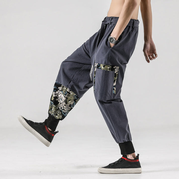 Pantalon sarouel à lacets en coton pour homme avec poches et motif vagues de l'océan et Buddha Stones - image 29