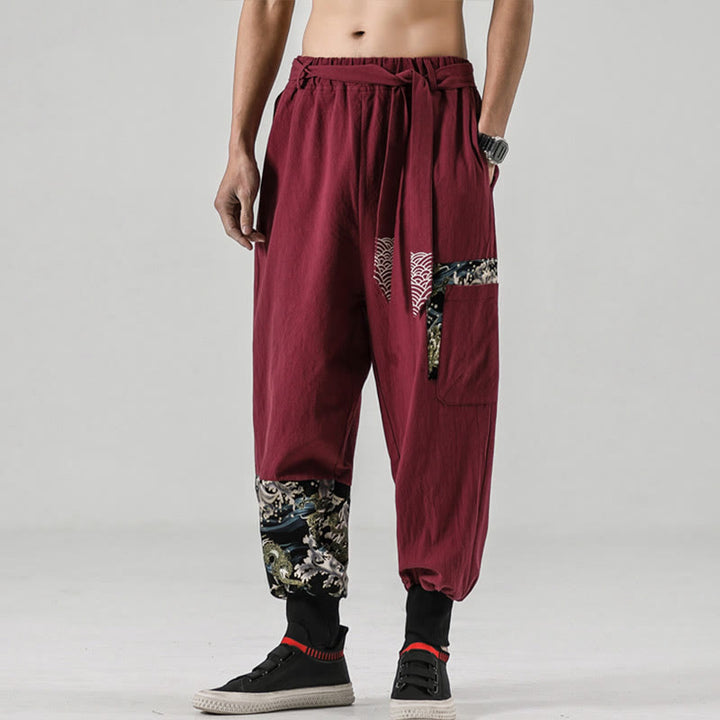 Pantalon sarouel à lacets en coton pour homme avec poches et motif vagues de l'océan et Buddha Stones - image 19
