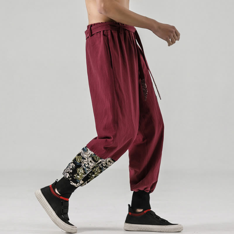 Pantalon sarouel à lacets en coton pour homme avec poches et motif vagues de l'océan et Buddha Stones - image 17