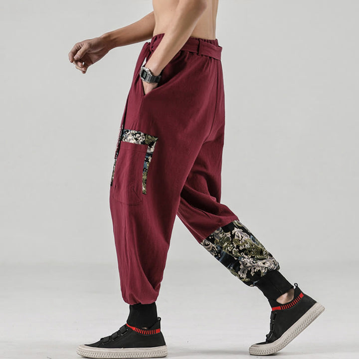 Pantalon sarouel à lacets en coton pour homme avec poches et motif vagues de l'océan et Buddha Stones - image 18
