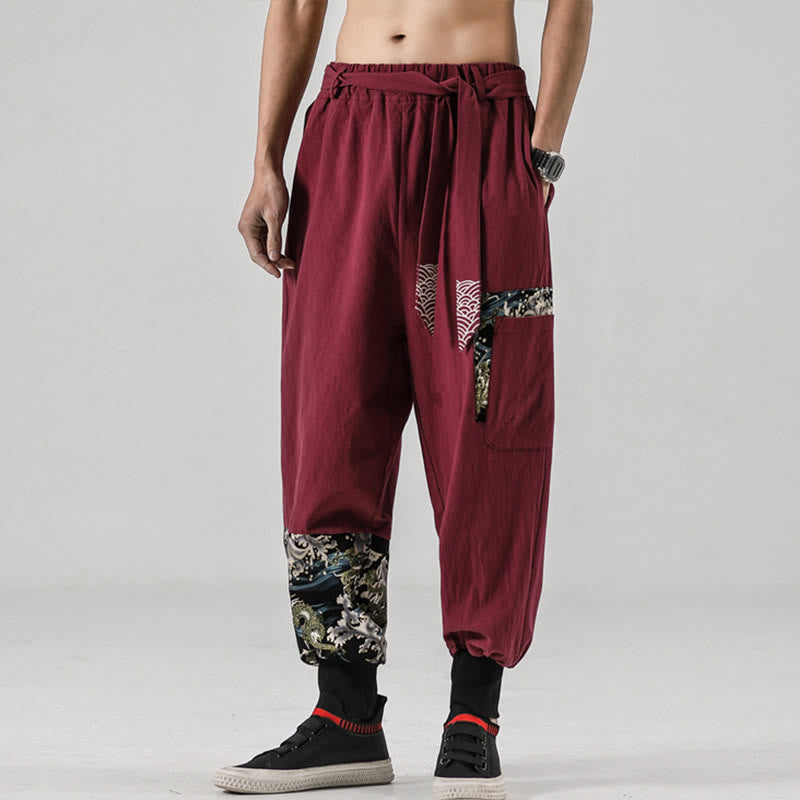 Pantalon harem pour homme à lacets avec poches, motif vagues de l'océan et Buddha Stones - image 18