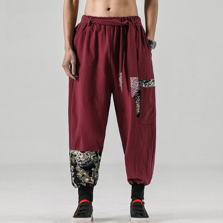 Pantalon sarouel à lacets en coton pour homme avec poches et motif vagues de l'océan et Buddha Stones - image 20