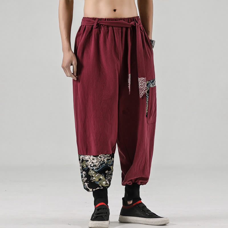 Pantalon harem pour homme à lacets avec poches, motif vagues de l'océan et Buddha Stones - image 14