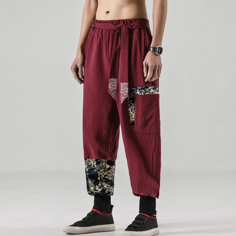 Pantalon sarouel à lacets en coton pour homme avec poches et motif vagues de l'océan et Buddha Stones - image 21
