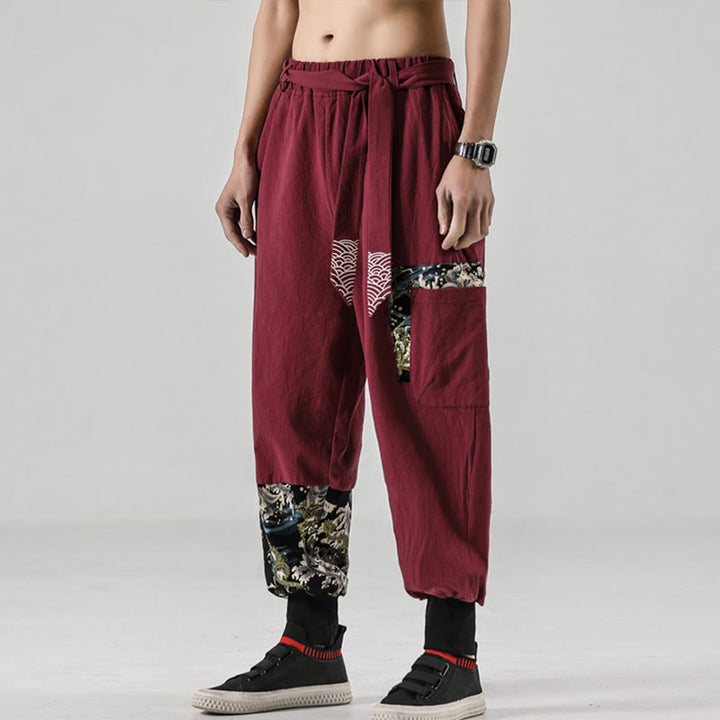 Pantalon sarouel à lacets en coton pour homme avec poches et motif vagues de l'océan et Buddha Stones - image 21
