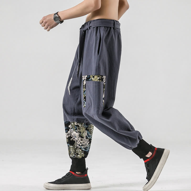 Pantalon sarouel à lacets en coton pour homme avec poches et motif vagues de l'océan et Buddha Stones - image 26