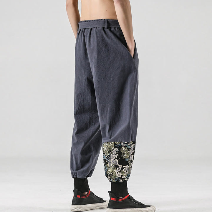 Pantalon sarouel à lacets en coton pour homme avec poches et motif vagues de l'océan et Buddha Stones - image 24