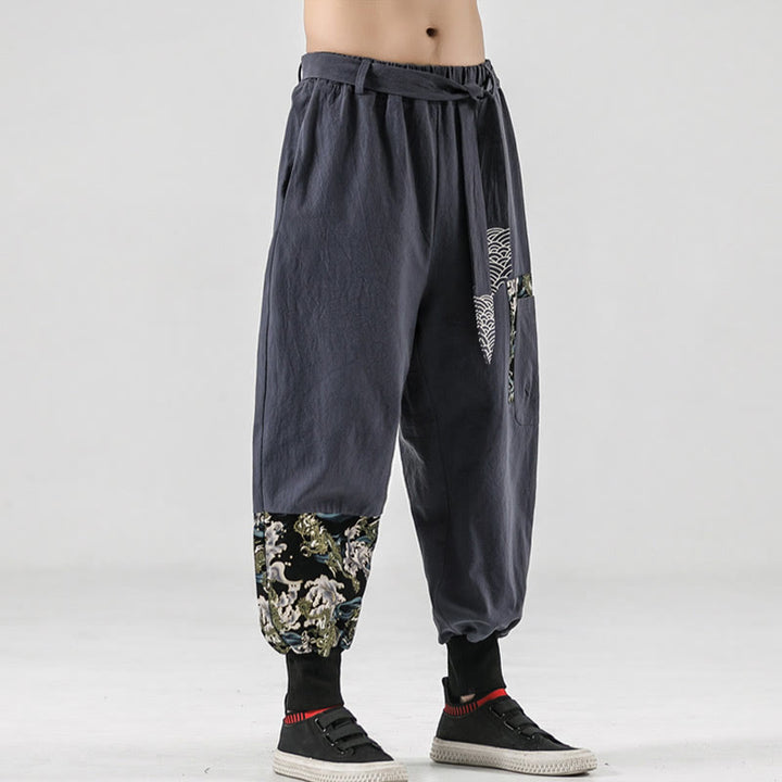 Pantalon sarouel à lacets en coton pour homme avec poches et motif vagues de l'océan et Buddha Stones - image 23