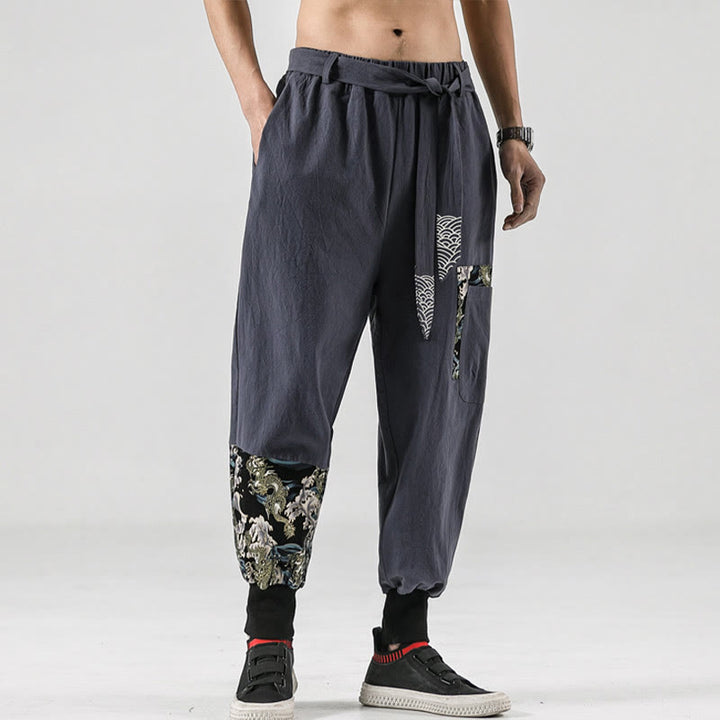 Pantalon sarouel à lacets en coton pour homme avec poches et motif vagues de l'océan et Buddha Stones - image 28