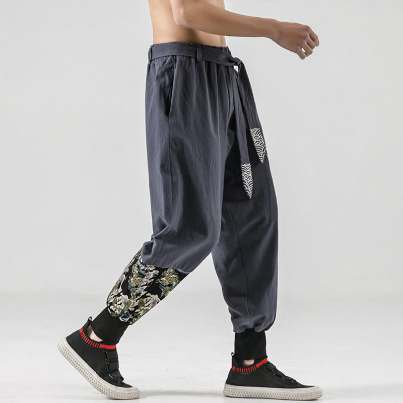 Pantalon harem pour homme à lacets avec poches, motif vagues de l'océan et Buddha Stones - image 24