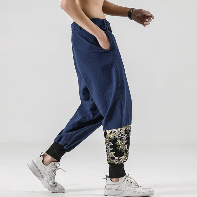 Pantalon sarouel à lacets en coton pour homme avec poches et motif vagues de l'océan et Buddha Stones - image 31