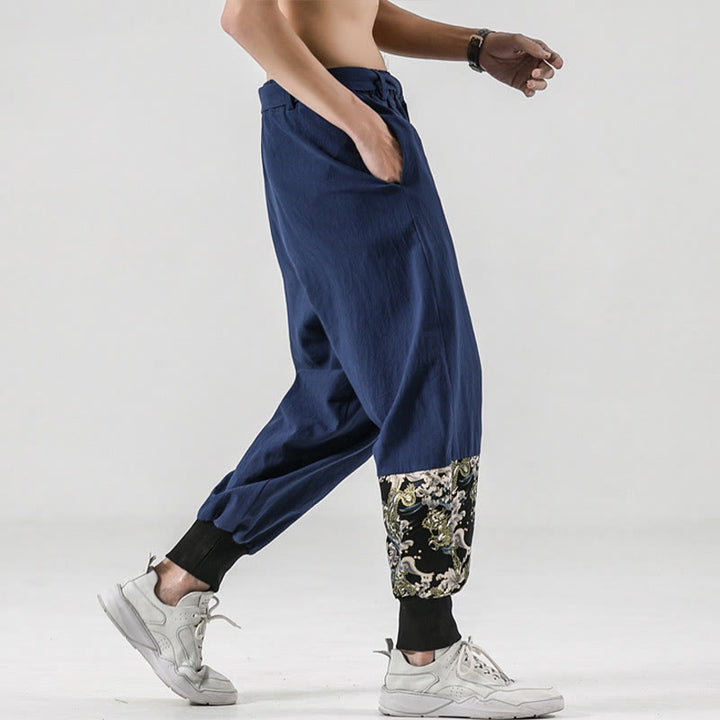 Pantalon sarouel à lacets en coton pour homme avec poches et motif vagues de l'océan et Buddha Stones - image 31