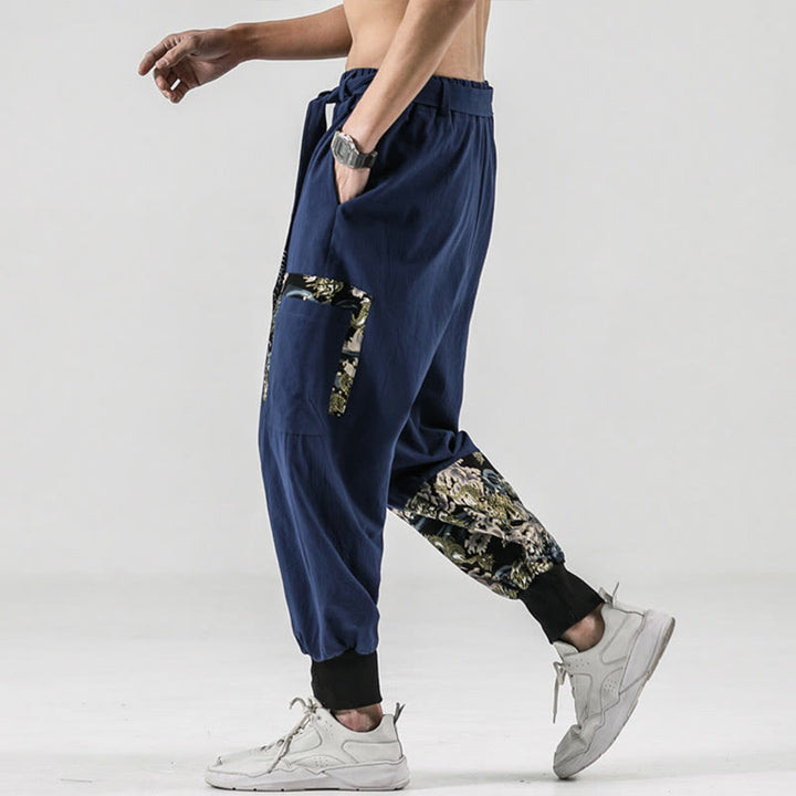 Pantalon sarouel à lacets en coton pour homme avec poches et motif vagues de l'océan et Buddha Stones - image 34