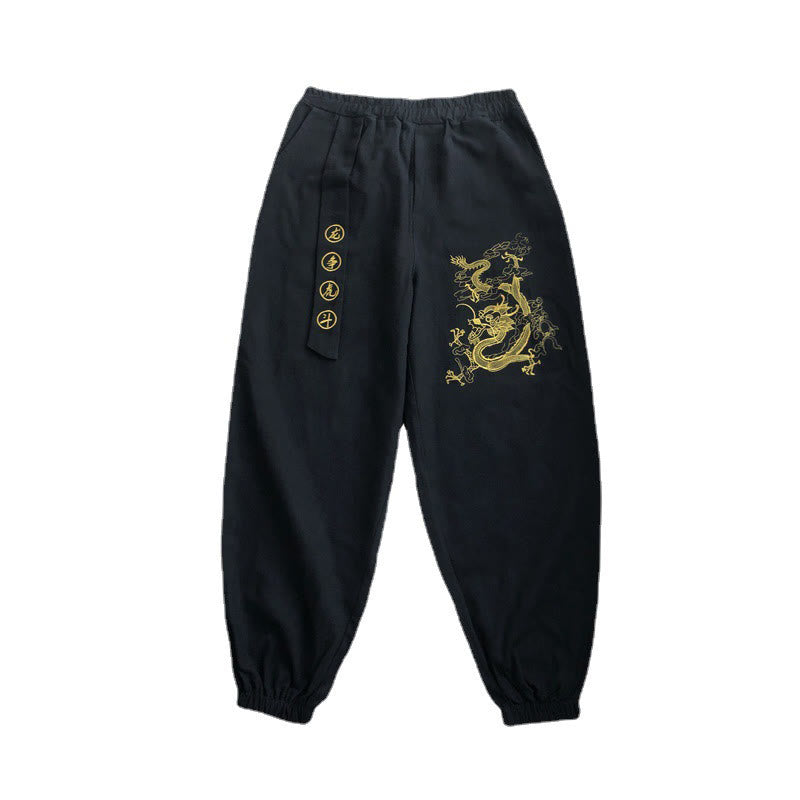 Pantalon en coton pour homme avec poches Motif Buddha Stones Nuages ​​de bon augure Dragon - image 6