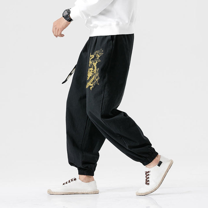 Pantalon en coton pour homme avec poches Motif Buddha Stones Nuages ​​de bon augure Dragon - image 1