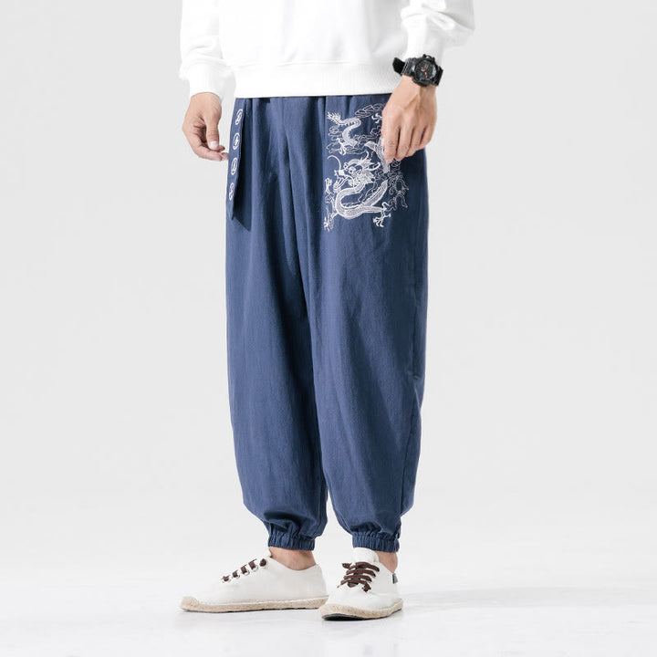 Pantalon en coton pour homme avec poches Motif Buddha Stones Nuages ​​de bon augure Dragon - Bleu acier - US/UK/AU46，EU56 (5XL) - image 8
