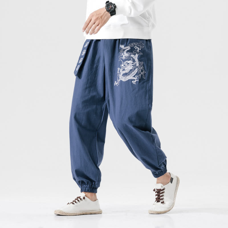 Pantalon en coton pour homme avec poches Motif Buddha Stones Nuages ​​de bon augure Dragon - image 8