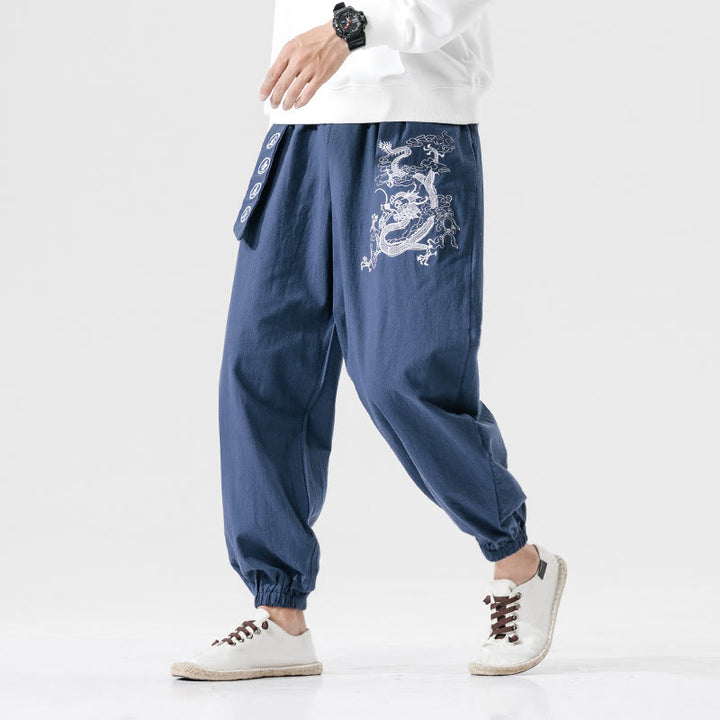 Pantalon en coton pour homme avec poches Motif Buddha Stones Nuages ​​de bon augure Dragon - image 8