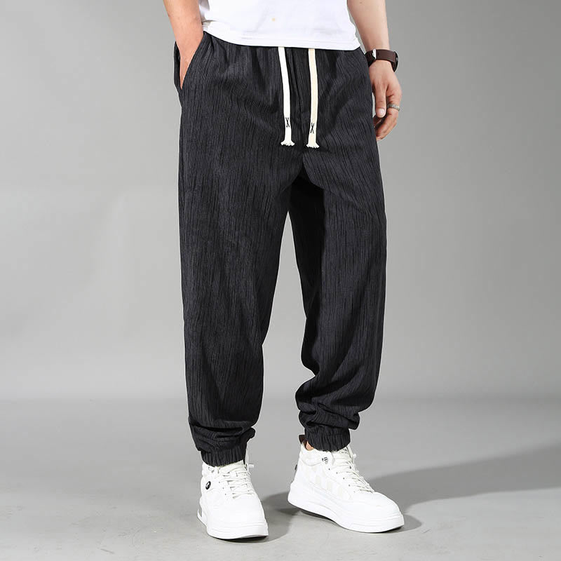 Pantalon droit d'été pour homme avec cordon de serrage et poches, motif de couleur unie, grande taille , Buddha Stones - Noir - US 7XL, UK/AU62, EU72(12XL) - image 0
