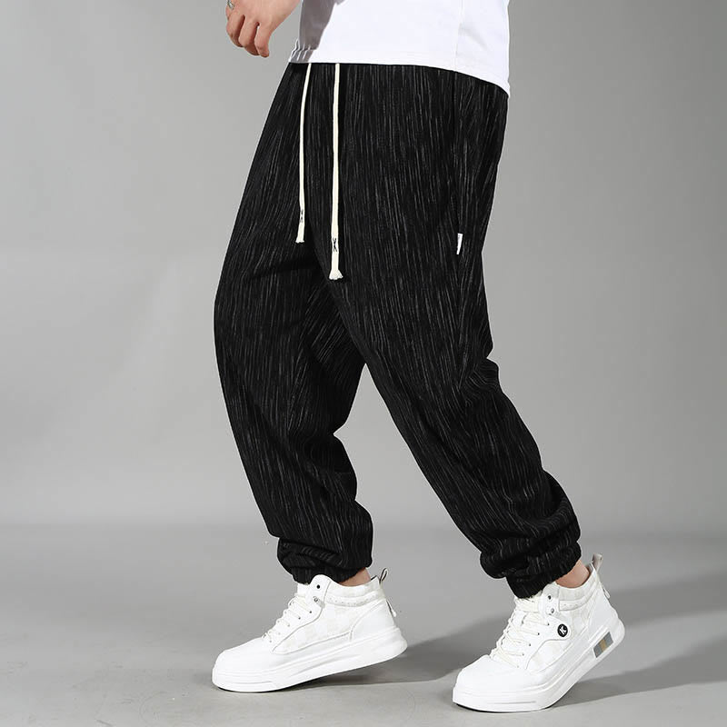 Pantalon droit d'été pour homme avec cordon de serrage et poches, motif de couleur unie, grande taille , Buddha Stones - image 1