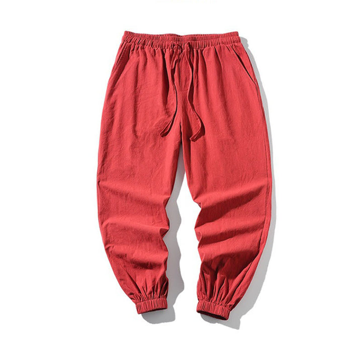 Pantalon sarouel pour homme avec cordon de serrage et poches, motif brodé de grue blanche et Buddha Stones - image 19