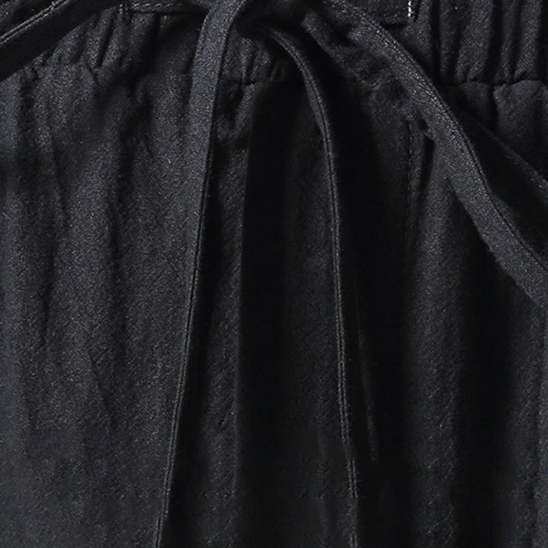 Pantalon sarouel pour homme avec cordon de serrage et poches, motif brodé de grue blanche et Buddha Stones - image 11