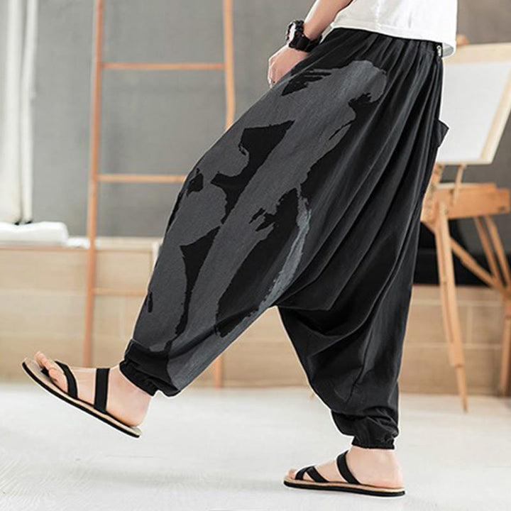 Pantalon sarouel en coton pour homme avec poches et calligraphie simple avec Buddha Stones - image 7