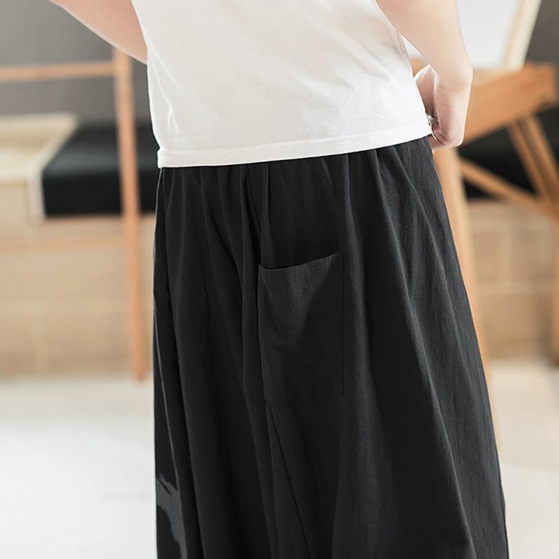 Pantalon sarouel en coton pour homme avec poches et calligraphie simple avec Buddha Stones - image 9