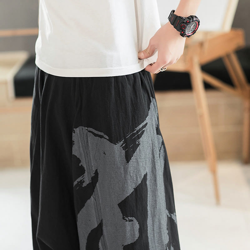 Pantalon sarouel en coton pour homme avec poches et calligraphie simple avec Buddha Stones - image 10