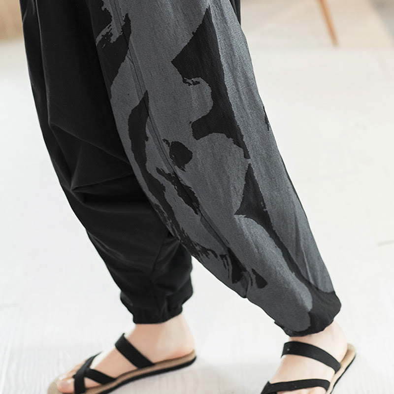 Pantalon sarouel en coton pour homme avec poches et calligraphie simple avec Buddha Stones - image 11