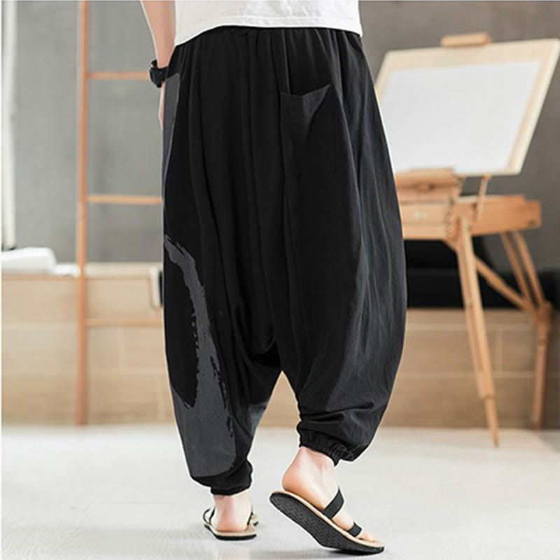 Pantalon sarouel en coton pour homme avec poches et calligraphie simple avec Buddha Stones - image 2