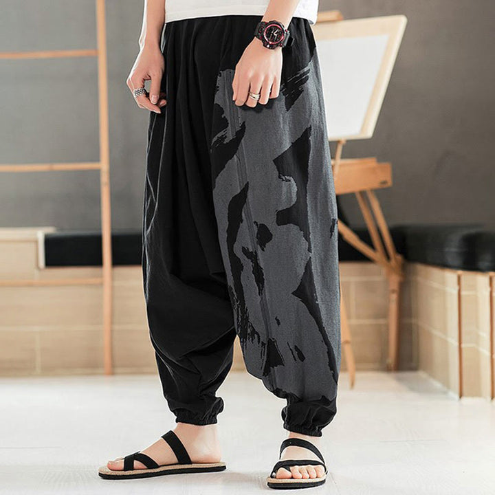 Pantalon sarouel en coton pour homme avec poches et calligraphie simple avec Buddha Stones - image 3