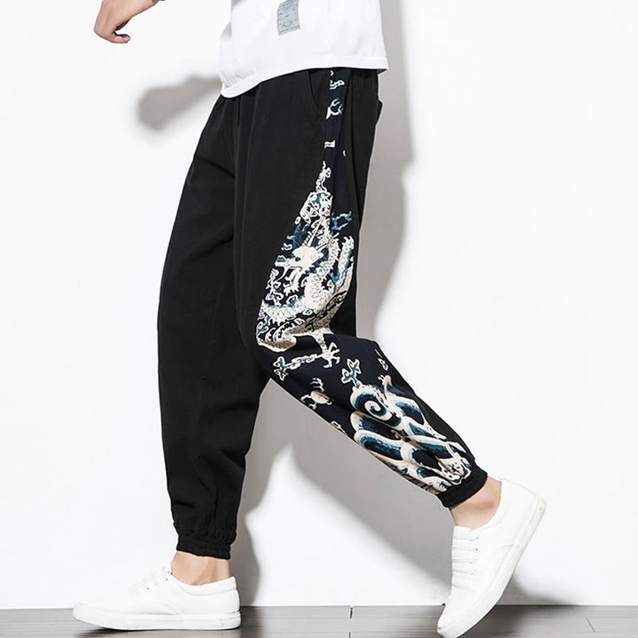 Pantalon en coton pour homme avec poches Buddha Stones Summer Dragon Waves - image 13