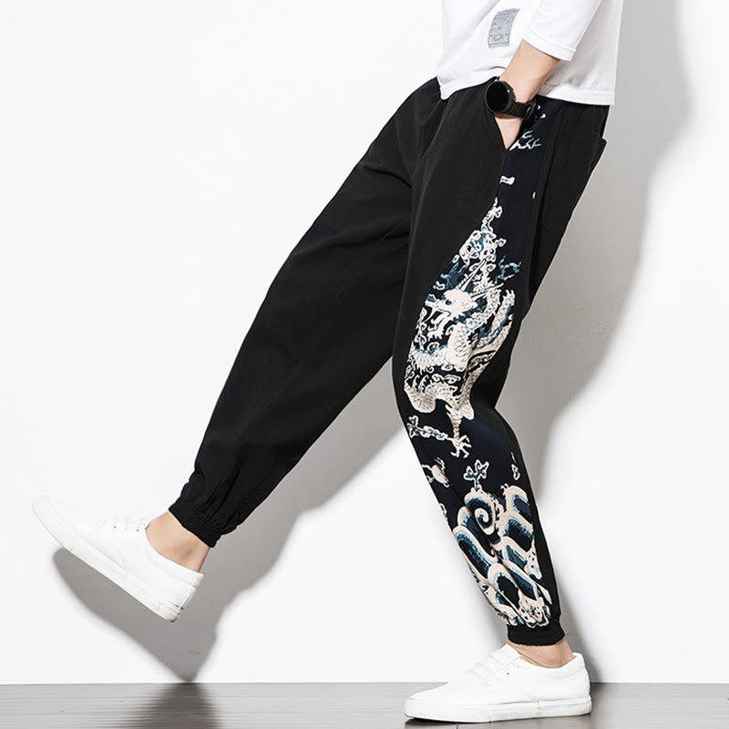 Pantalon en coton pour homme avec poches Buddha Stones Summer Dragon Waves - image 17