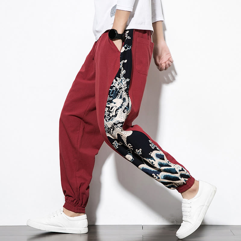 Pantalon en coton pour homme avec poches Buddha Stones Summer Dragon Waves - image 26