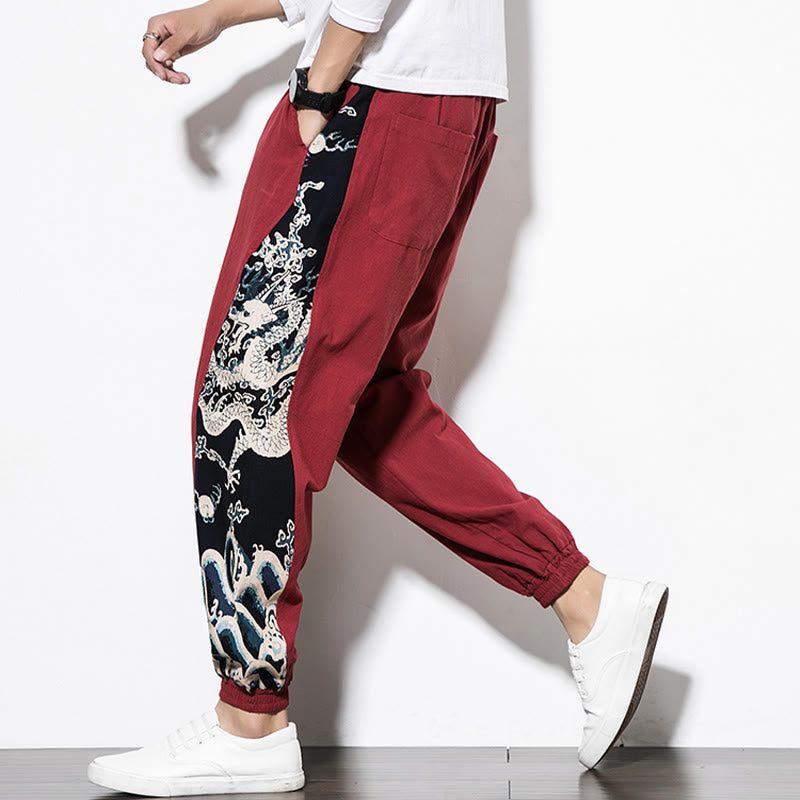 Pantalon en coton pour homme avec poches Buddha Stones Summer Dragon Waves - image 24