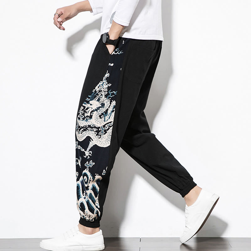 Pantalon en coton pour homme avec poches Buddha Stones Summer Dragon Waves - image 15