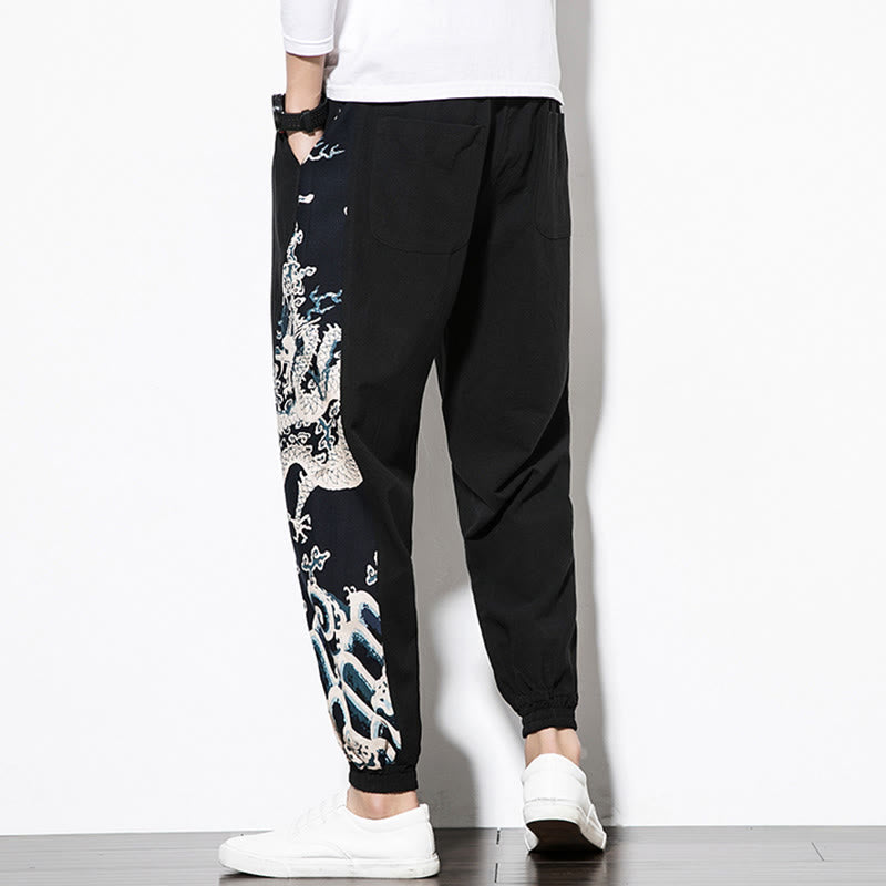 Pantalon en coton pour homme avec poches Buddha Stones Summer Dragon Waves - image 11