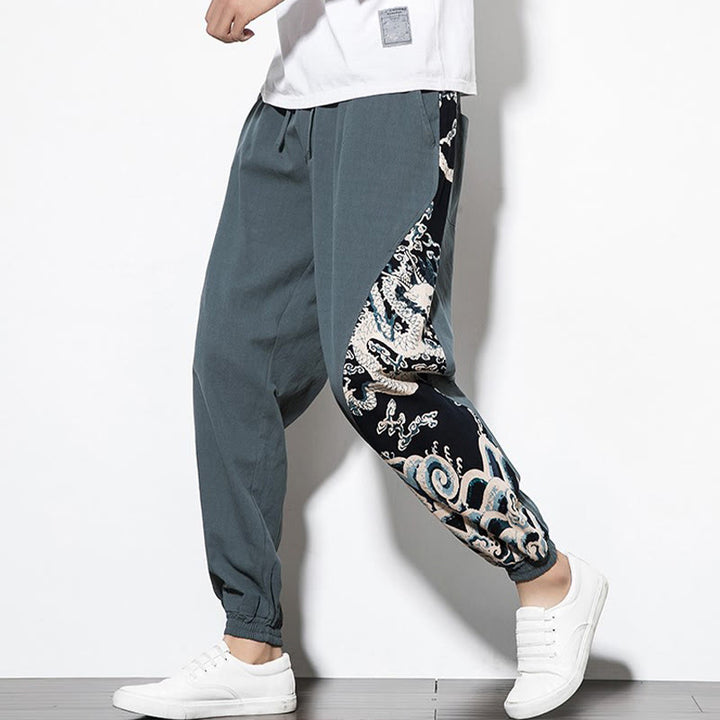 Pantalon en coton pour homme avec poches Buddha Stones Summer Dragon Waves - image 7