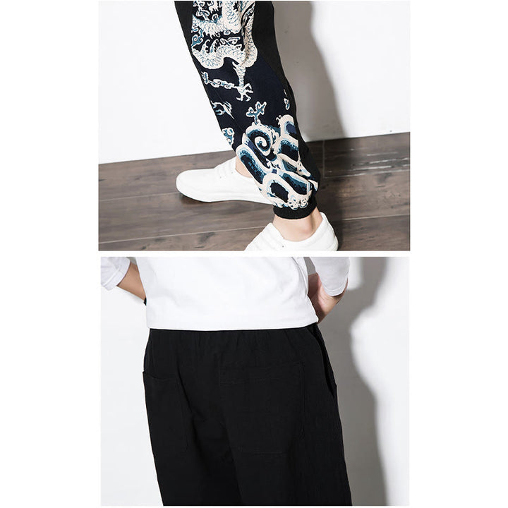 Pantalon en coton pour homme avec poches Buddha Stones Summer Dragon Waves - image 18