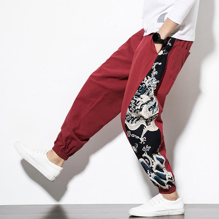 Pantalon en coton pour homme avec poches Buddha Stones Summer Dragon Waves - image 27