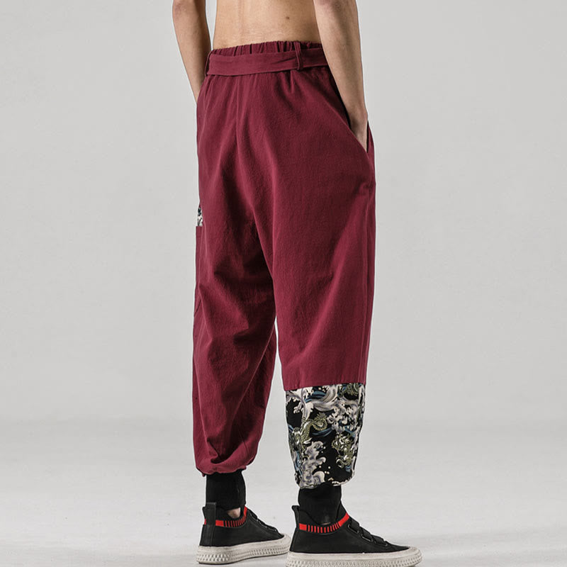 Pantalon sarouel à lacets en coton pour homme avec poches et motif vagues de l'océan et Buddha Stones - image 16